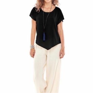 NWT Oh My Gauze Grace Top Blouse Size 3 Black Cotton Pointed Hem Cap Sleeve